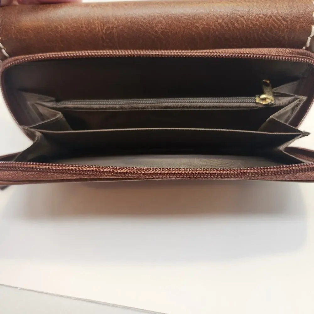 BOC Born Concepts Brown Faux Leather Large Wallet Multiple Compartments Boho